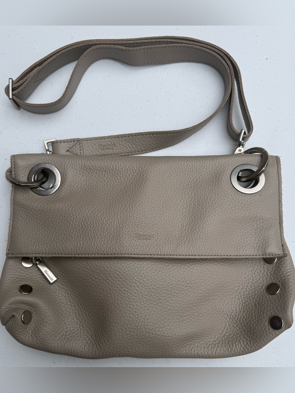 Hammitt VIP Montana Medium Cozy Grey Pebble Leather Crossbody Bag